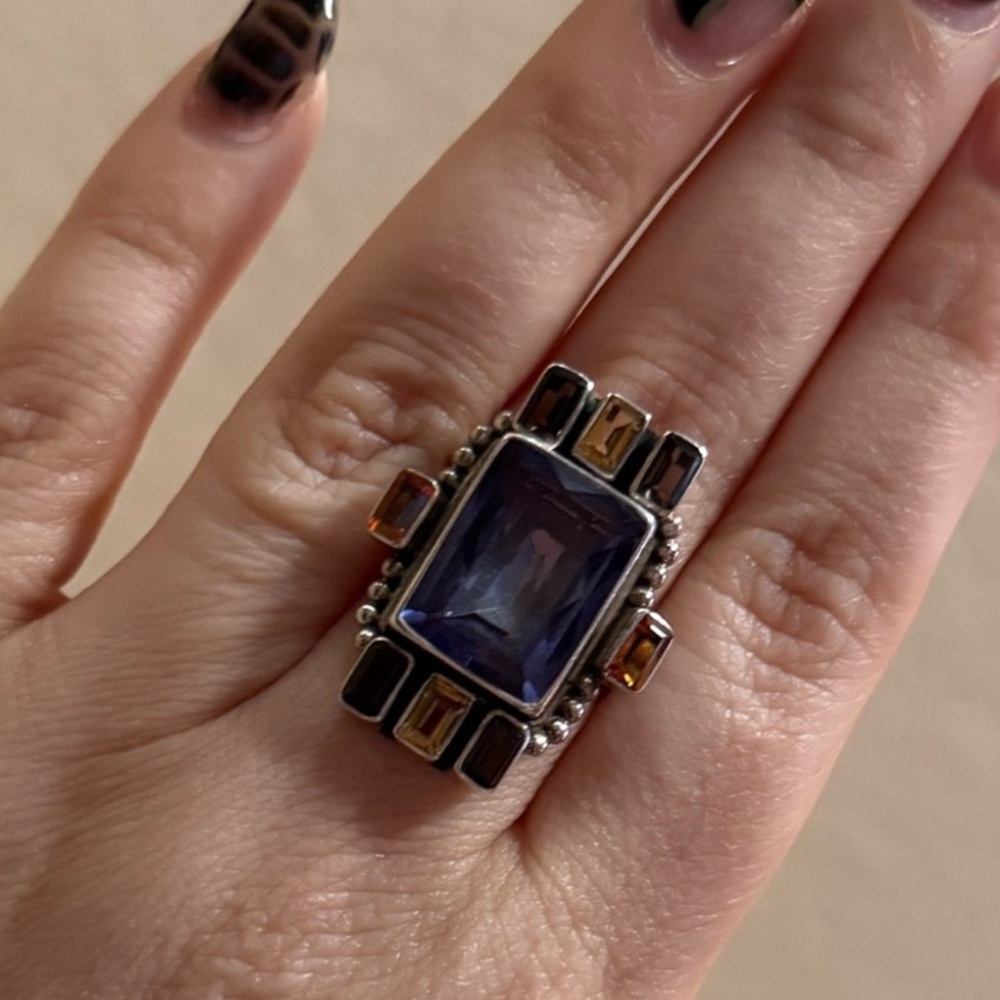 Vintage Nicky Butler Sterling Silver Iolite & Citrine Statement Ring Size 8